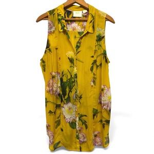 Anthropologie Maeve Duchess yellow floral sleeveless blouse Size 14
